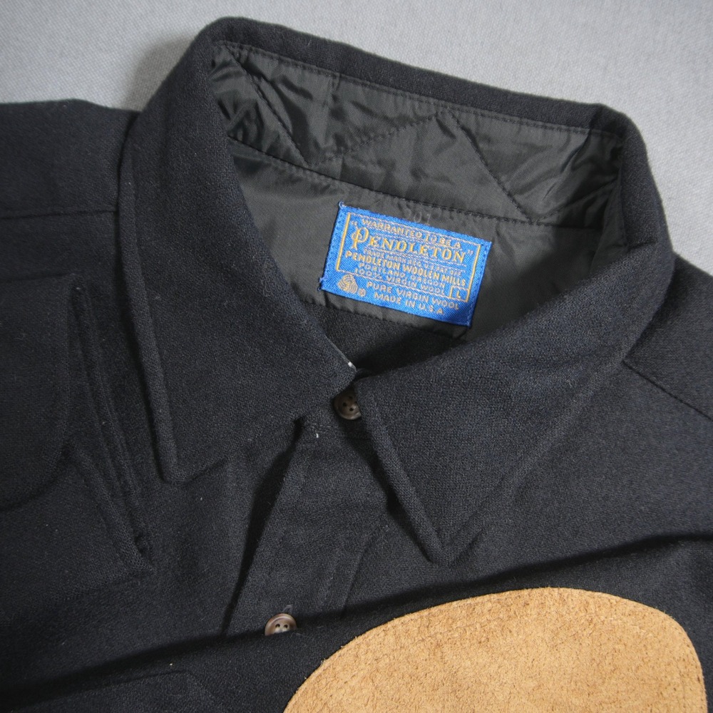 Vintage Pendleton Elbow Patch Wool Men Shirt L Black University Cabin Cabin Prep